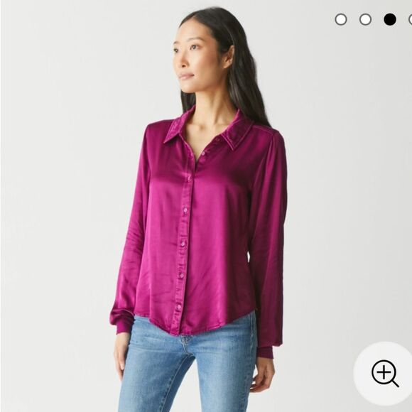New Michael stars Meredith Satin Button Down Long Sleeve Berry Magenta Purple - Picture 3 of 9